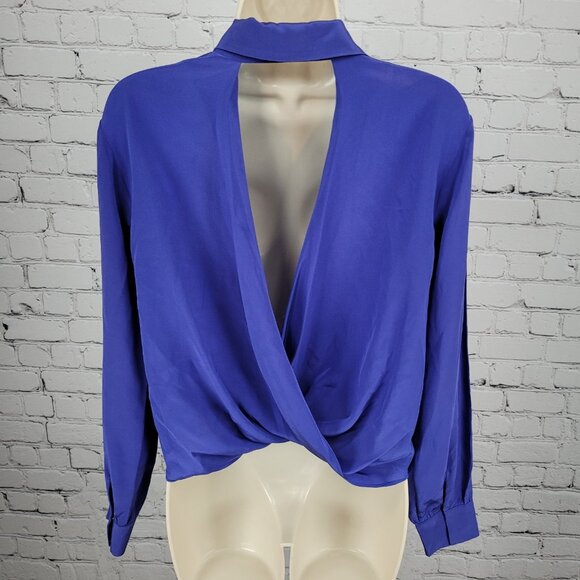 Rory Beca Blue 100% Silk Open Back Snap Closure Long Sleeve Top USA Small S - Picture 2 of 16